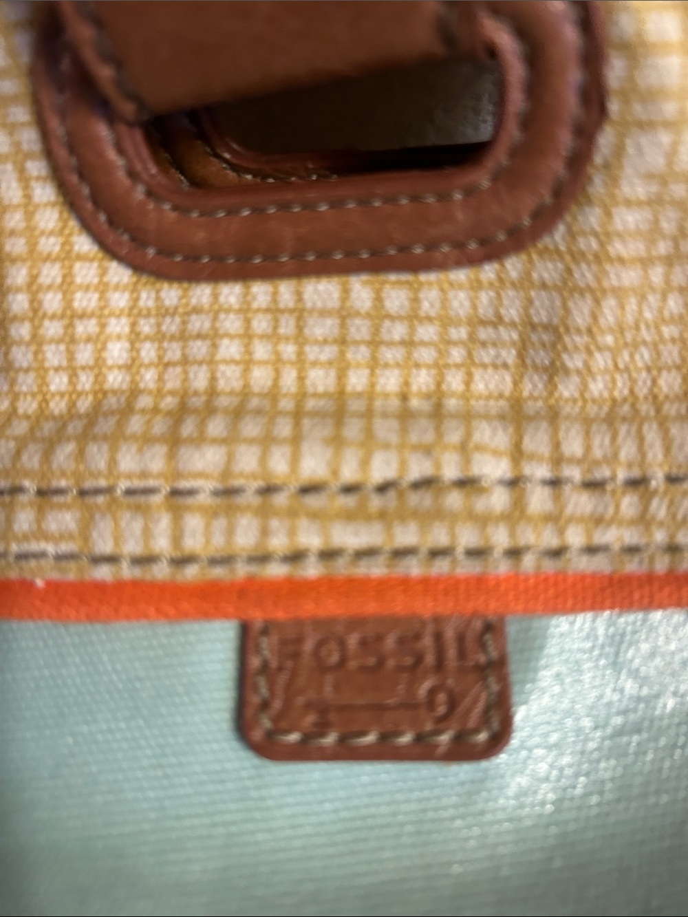 Fossil Bird Print Canvas Tote Bag in Light Blue with Brown Handles - Picture 6 of 7